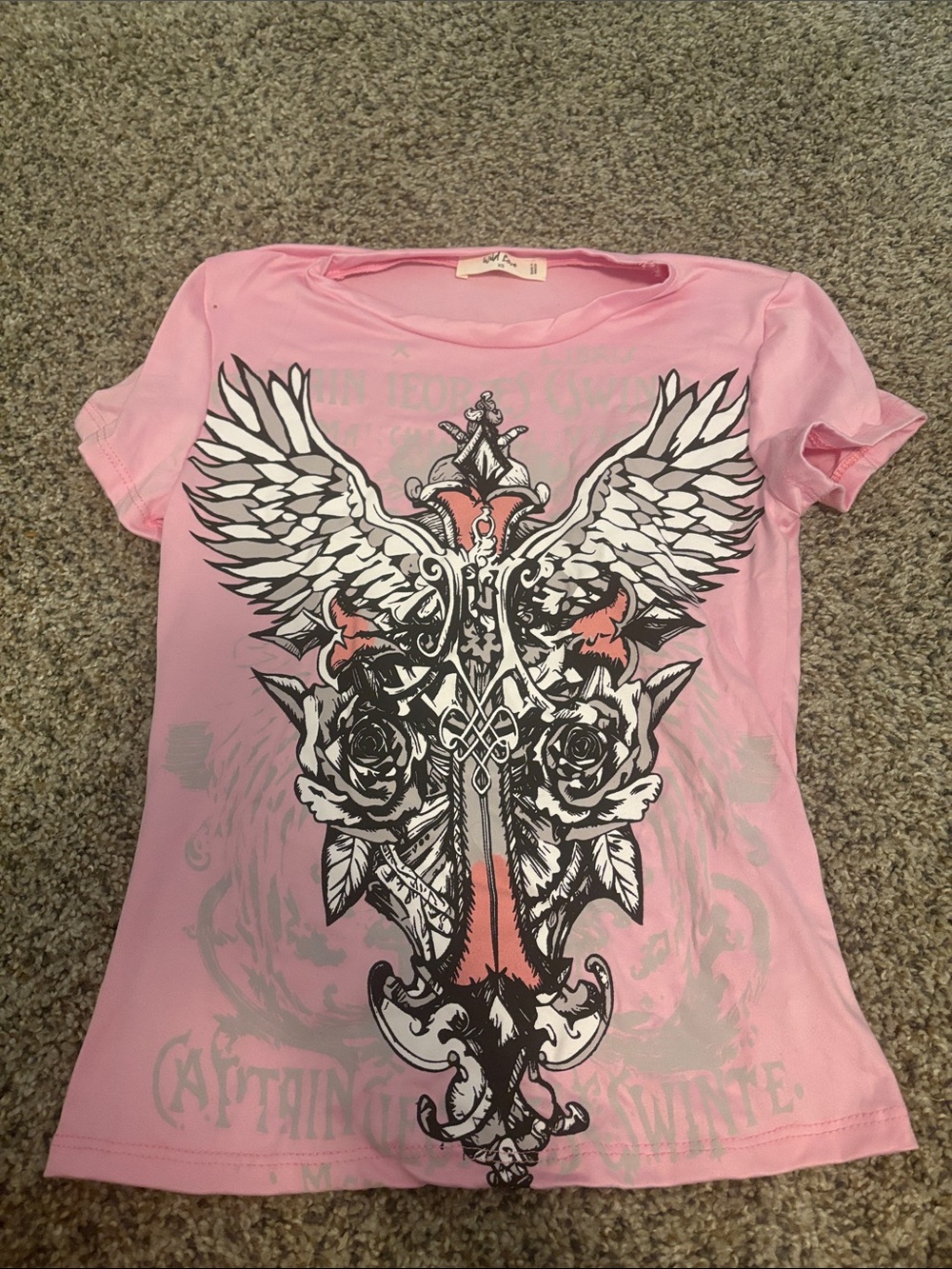 Women's Pink Graphic Winged Cross Tee